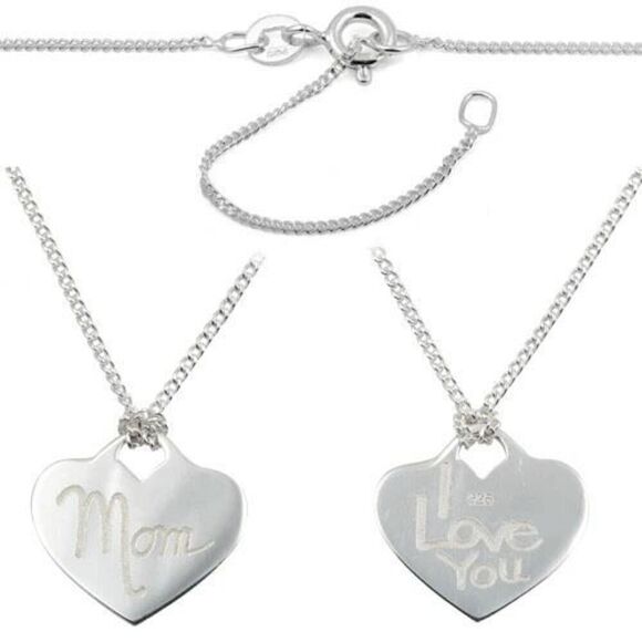 Mom I Love You Charm 16" Sterling Silver Necklace New - Picture 4 of 4